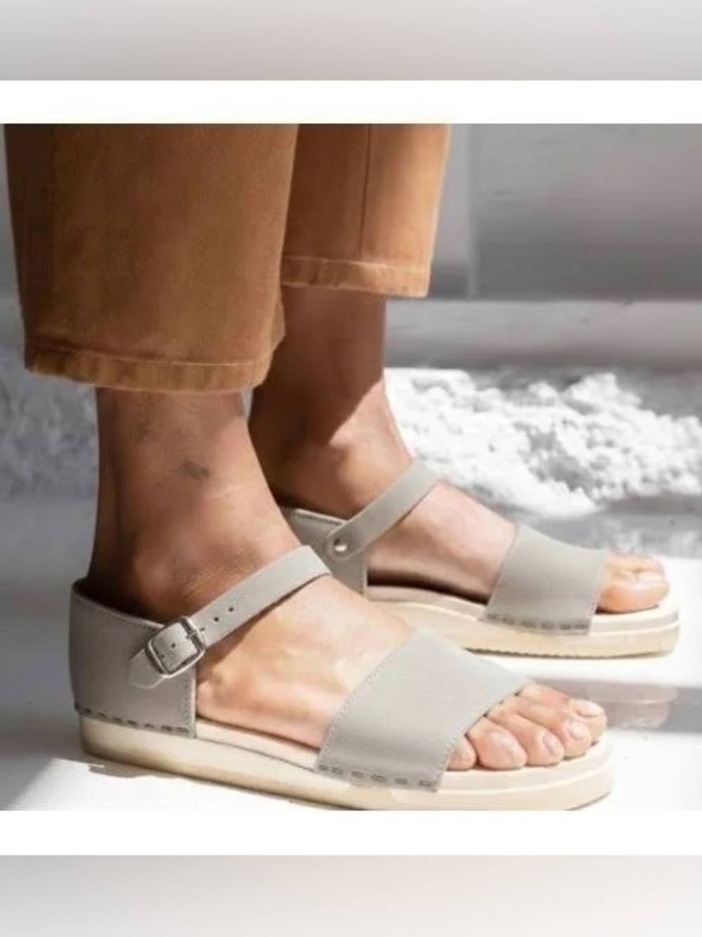 No. 6 Scout Suede Sandal Wooden Base Light Gray